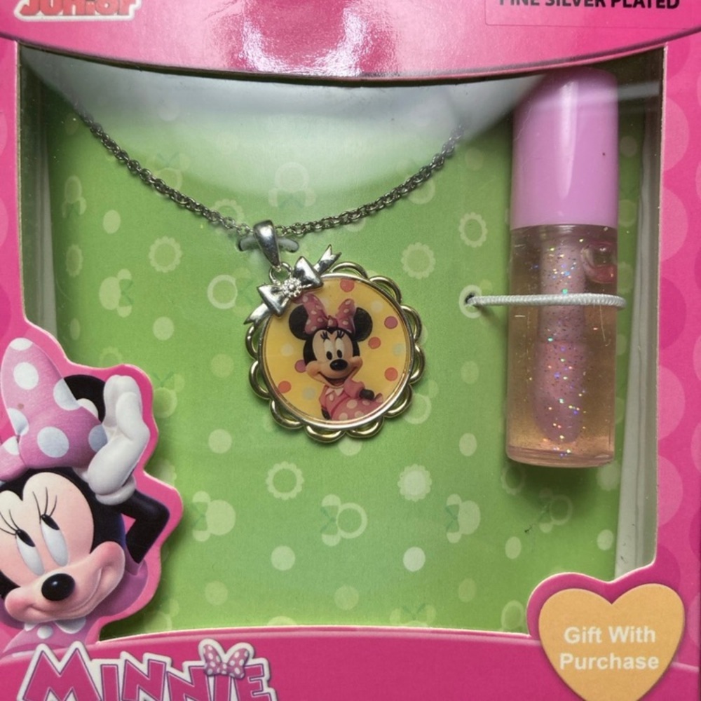 Disney Minnie Mouse Necklace and Lip Gloss Set - Pink and Silver